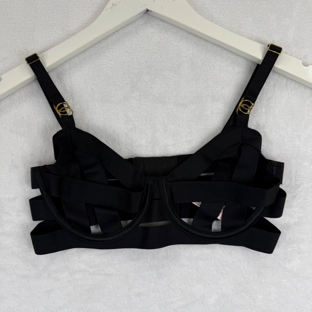 Victoria's Secret Unlined Balconet Strappy‎ Cage Bra Black 32C 404252-DXF NEW